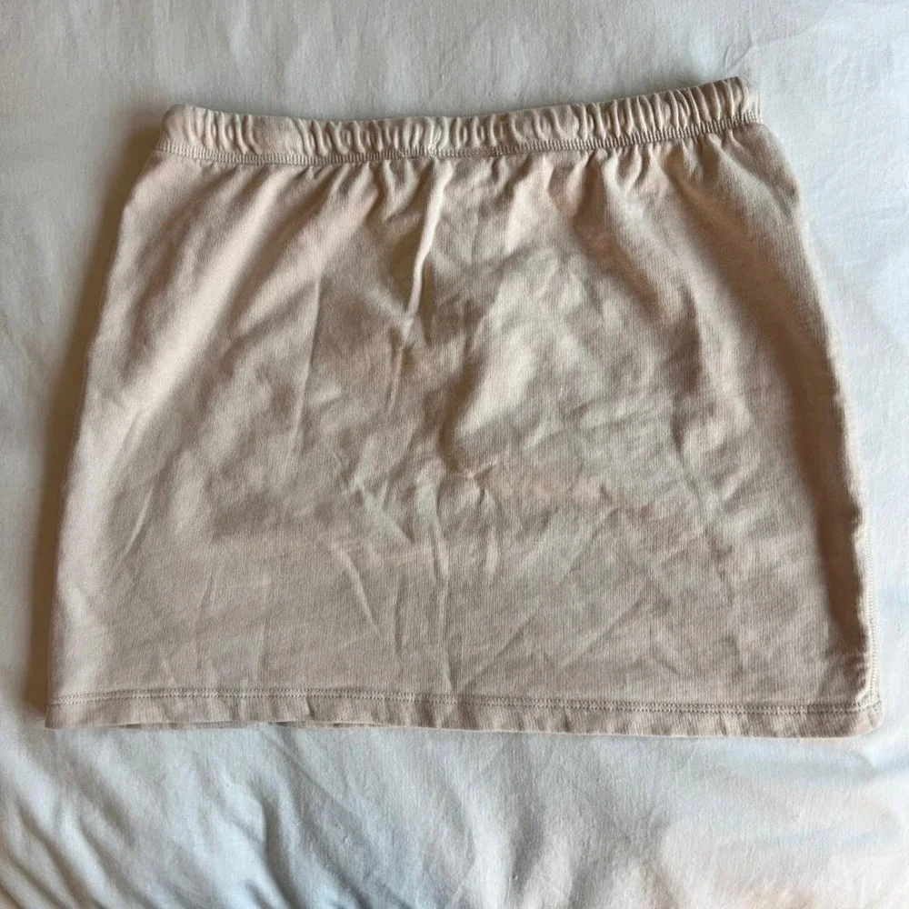 Zara Nude / Tan Tie-Waist Sweatshirt Material Skirt | Size Medium